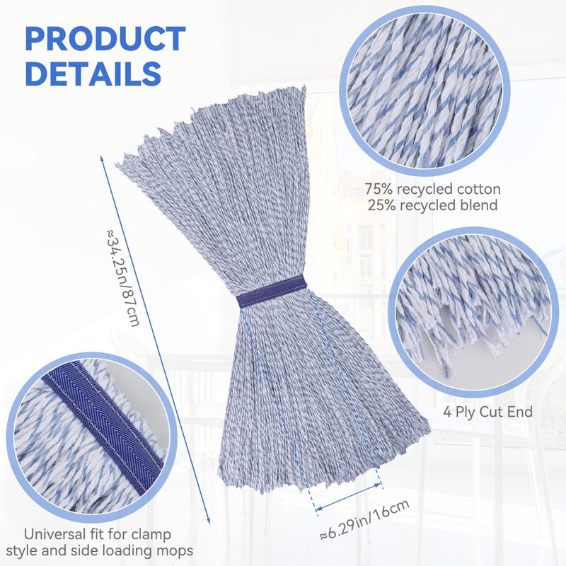 BeiLan Commercial Heavy Duty Mop Heads Replacement for Rubbermaid: 6 Packs Industrial Wet Mop Head for Floor Cleaning - Commercial Products Wet Refills - Image 4